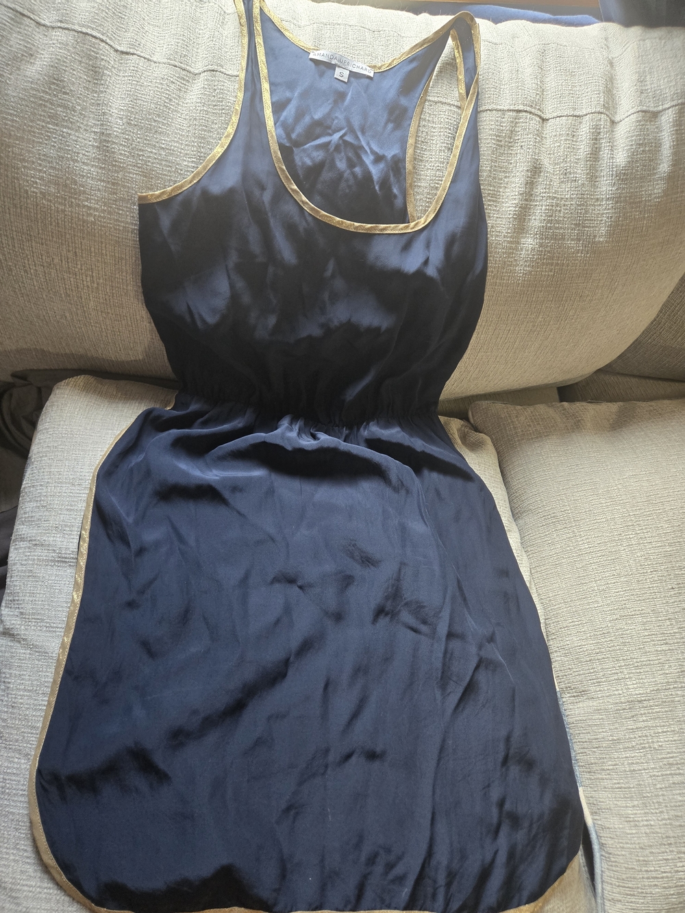 Amanda Uprichard Navy Slip Dress with Gold Trim